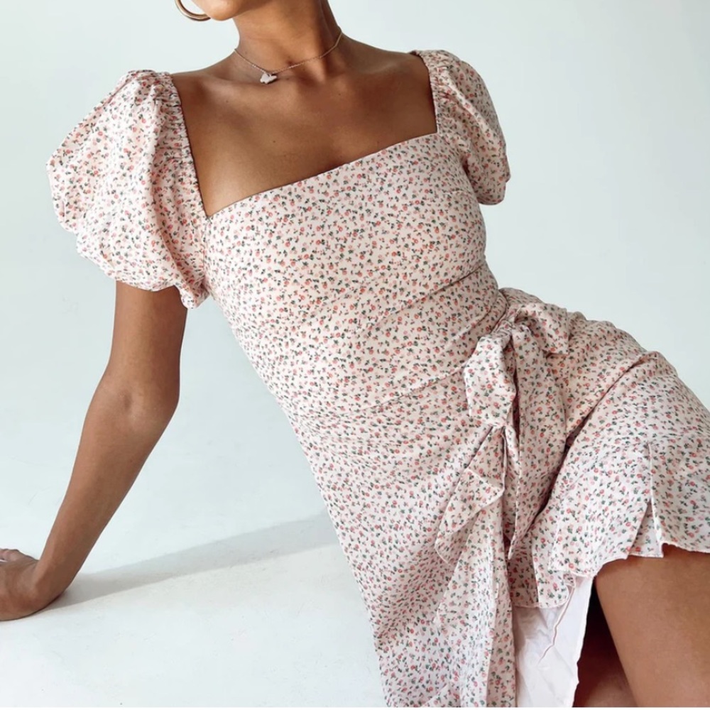 Princess Polly Annie Floral Wrap Mini Dress with Puff Sleeves